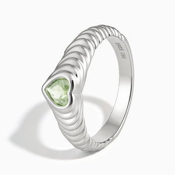 925 Sterling Silver Heart Green Amethyst Fluted Ring - Coeur Fold Side View