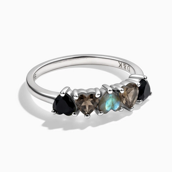 925 Sterling Silver Heart Labradorite Arc Ring - Crescent Line Front View
