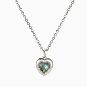 925 Sterling Silver Heart Labradorite Bezel Necklace - Love Shelter Front View