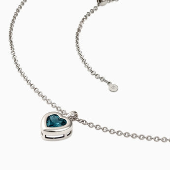 925 Sterling Silver Heart London Blue Topaz Bezel Necklace - Love Shelter Side View