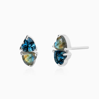 925 Sterling Silver Heart London Blue Topaz & Labradorite Toi et Moi Stud Earrings - Duality Front View