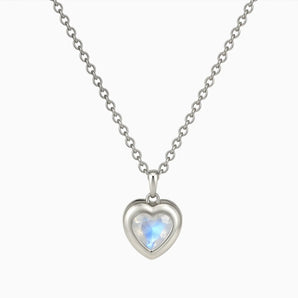925 Sterling Silver Heart Moonstone Bezel Necklace - Love Shelter Front View