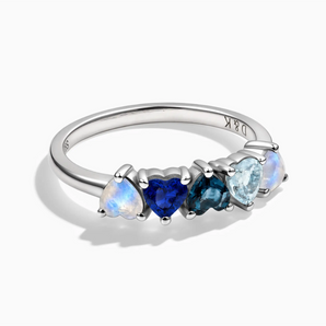 925 Sterling Silver Heart Moonstone & Blue Sapphire Arc Ring - Crescent Line Front View