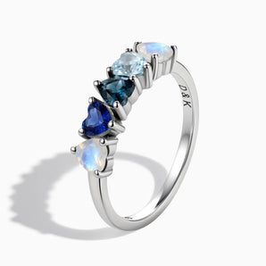 925 Sterling Silver Heart Moonstone & Blue Sapphire Arc Ring - Crescent Line Side View