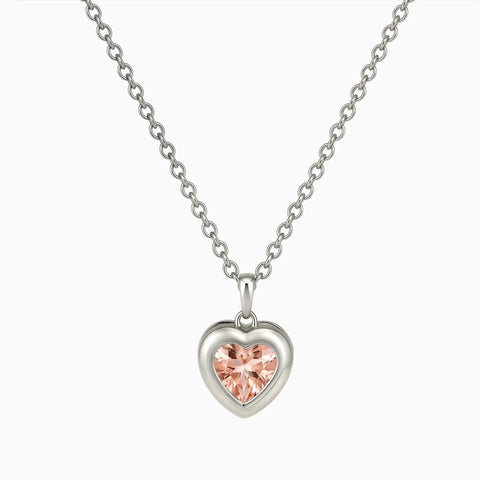 925 Sterling Silver Heart Morganite Bezel Necklace - Love Shelter Front View
