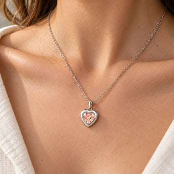 925 Sterling Silver Heart Morganite Bezel Necklace - Love Shelter Neck View