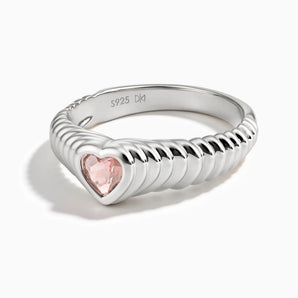 925 Sterling Silver Heart Morganite Fluted Ring - Coeur Fold Front View