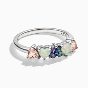 925 Sterling Silver Heart Morganite & Opal Arc Ring - Crescent Line Front View