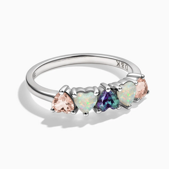 925 Sterling Silver Heart Morganite & Opal Arc Ring - Crescent Line Front View
