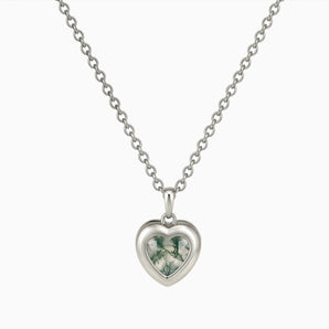 925 Sterling Silver Heart Moss Agate Bezel Necklace - Love Shelter Front View