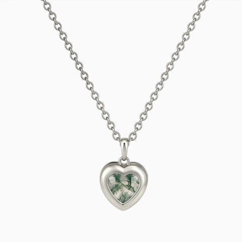 925 Sterling Silver Heart Moss Agate Bezel Necklace - Love Shelter Front View
