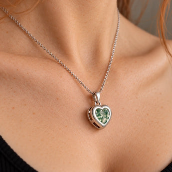 925 Sterling Silver Heart Moss Agate Bezel Necklace - Love Shelter Neck View
