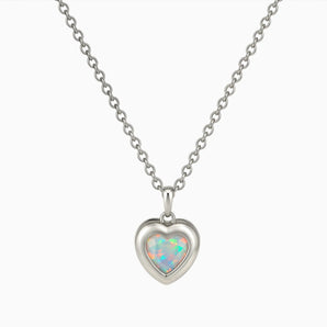 925 Sterling Silver Heart Opal Bezel Necklace - Love Shelter Front View