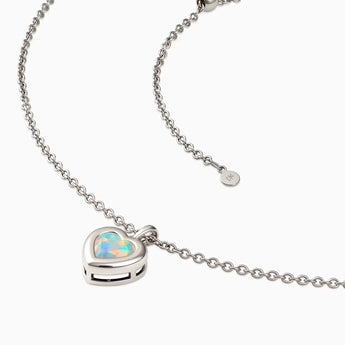 925 Sterling Silver Heart Opal Bezel Necklace - Love Shelter Side View