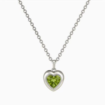 925 Sterling Silver Heart Peridot Bezel Necklace - Love Shelter Front View
