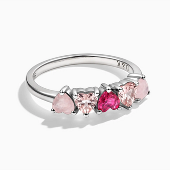 925 Sterling Silver Heart Pink Gradient Arc Ring - Crescent Line Front View