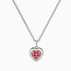 925 Sterling Silver Heart Pink Tourmaline Bezel Necklace - Love Shelter Front View