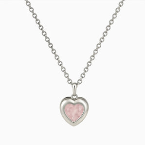925 Sterling Silver Heart Rose Quartz Bezel Necklace - Love Shelter Front View