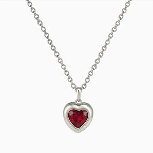 925 Sterling Silver Heart Ruby Bezel Necklace - Love Shelter Front View