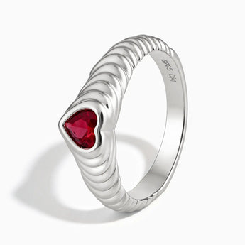925 Sterling Silver Heart Ruby Fluted Ring - Coeur Fold Side View