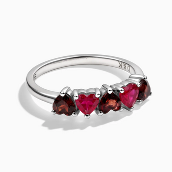 925 Sterling Silver Heart Ruby & Garnet Arc Ring - Crescent Line Front View