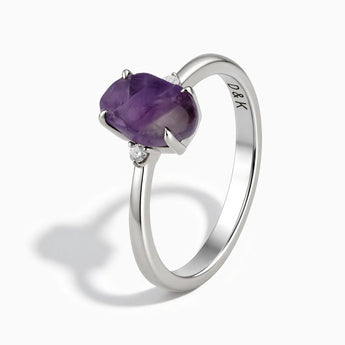 925 Sterling Silver Irregular Amethyst Ring - Raw Aura Side View