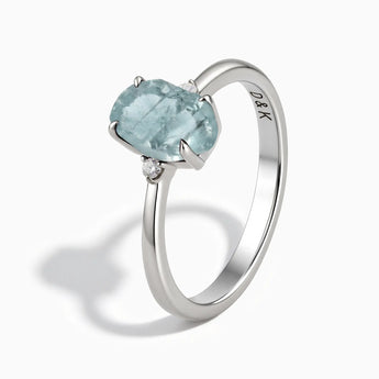 925 Sterling Silver Irregular Aquamarine Ring - Raw Aura Side View