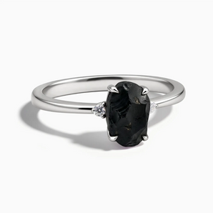 925 Sterling Silver Irregular Black Onyx Ring - Raw Aura Front View