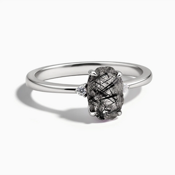 925 Sterling Silver Irregular Black Rutilated Quartz Ring - Raw Aura Front View