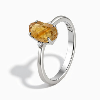 925 Sterling Silver Irregular Citrine Ring - Raw Aura Side View