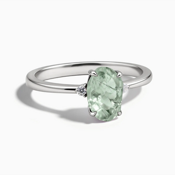 925 Sterling Silver Irregular Green Amethyst Ring - Raw Aura Front View