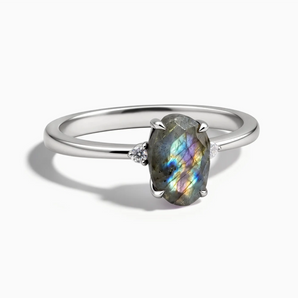 925 Sterling Silver Irregular Labradorite Ring - Raw Aura Front View