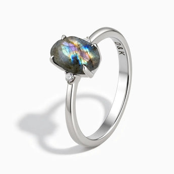 925 Sterling Silver Irregular Labradorite Ring - Raw Aura Side View