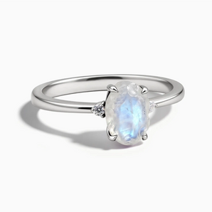925 Sterling Silver Irregular Moonstone Ring - Raw Aura Front View