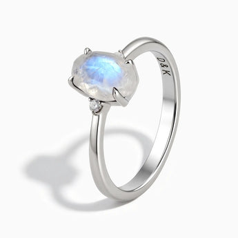 925 Sterling Silver Irregular Moonstone Ring - Raw Aura Side View