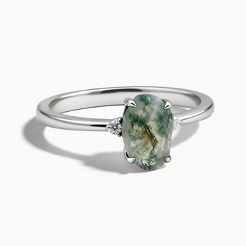 925 Sterling Silver Irregular Moss Agate Ring - Raw Aura Front View