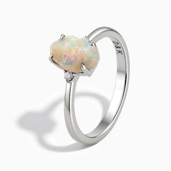925 Sterling Silver Irregular Opal Ring - Raw Aura Side View