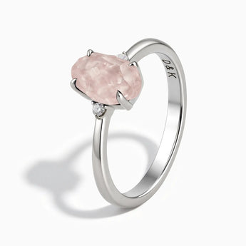 925 Sterling Silver Irregular Rose Quartz Ring - Raw Aura Side View