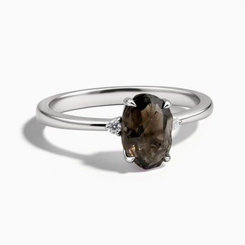 925 Sterling Silver Irregular Smoky Quartz Ring - Raw Aura Front View