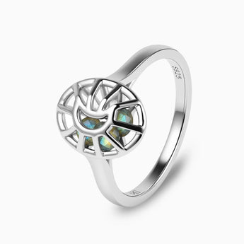 925 Sterling Silver Labradorite Crescent Moon Hollow Oval Shaker Ring - Soul Cage Side View