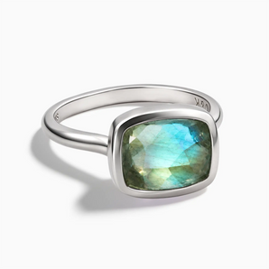 925 Sterling Silver Labradorite Cushion Ring - Pure Hush Front View