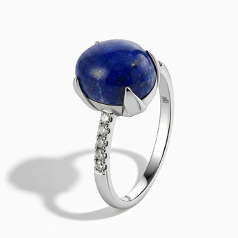 925 Sterling Silver Lapis Lazuli Cabochon Ring - Minimal Spiritual Side View