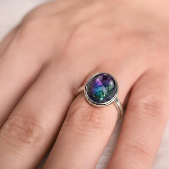 925 Sterling Silver Large Cabochon Alexandrite Ring - Bold Serenity Worn View