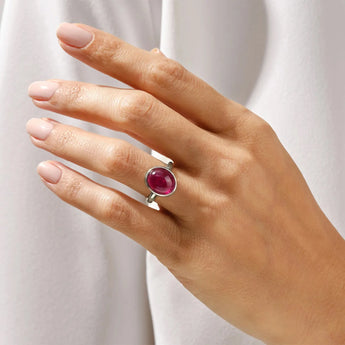 925 Sterling Silver Large Cabochon Ruby Ring - Bold Serenity Worn View
