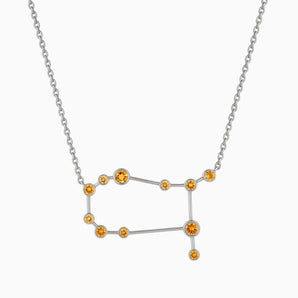 925 Sterling Silver Leo Zodiac Constellation Necklace - Citrine Front View