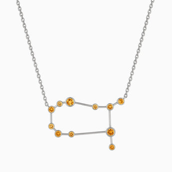 925 Sterling Silver Leo Zodiac Constellation Necklace - Citrine Front View