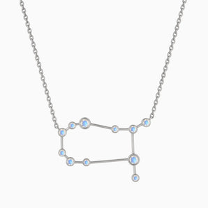 925 Sterling Silver Leo Zodiac Constellation Necklace - Moonstone Front View