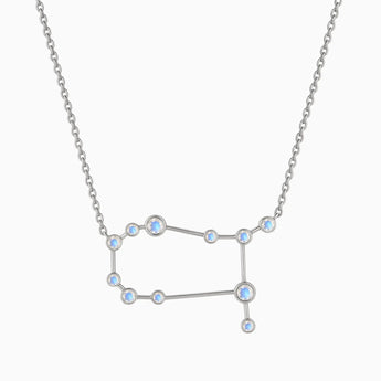 925 Sterling Silver Leo Zodiac Constellation Necklace - Moonstone Front View