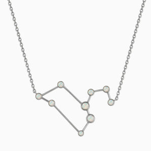925 Sterling Silver Leo Zodiac Constellation Necklace - Opal Front View