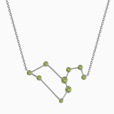 925 Sterling Silver Leo Zodiac Constellation Necklace - Peridot Front View
